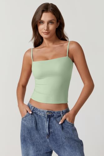 Image of QINSEN Women's Double Lined Basic Tank Top Adjustable Spaghetti Straps Sleeveless Camisole Shirts