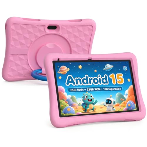 Tableta para niños de 10 pulgadas con una funda protectora resistente a los golpes, 8 GB de RAM, 32 GB de ROM, compatible con MicroSD de 1 TB, batería de 6000 mAh, cámaras duales 5G Wifi6 Android con