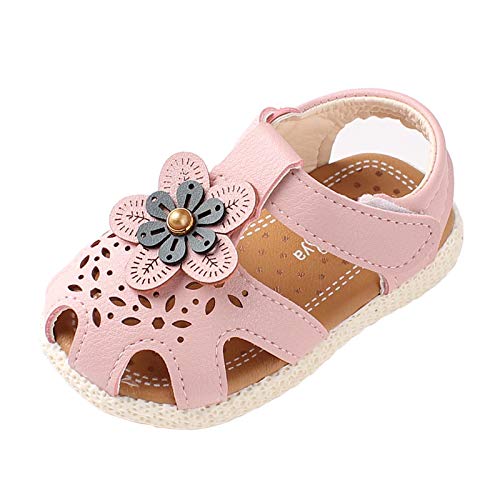 Baby Toddler Infant Girls Summer Outdoor Shoes Toddler First Walkers PU Leather Soft Closed Toe Summer Sandals Flower Princess Flat Shoes Anti-Slip Rubber Sole First Walkers Shoes