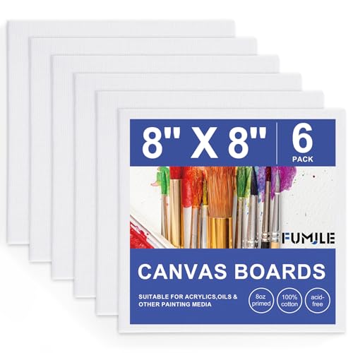 FUMILE Canvas Boards for Painting 8x8 6 Pack Canvases for Painting Primed Acid Free Blank Canvas Panels for Painting Canvas for Classroom and Painting Parties.