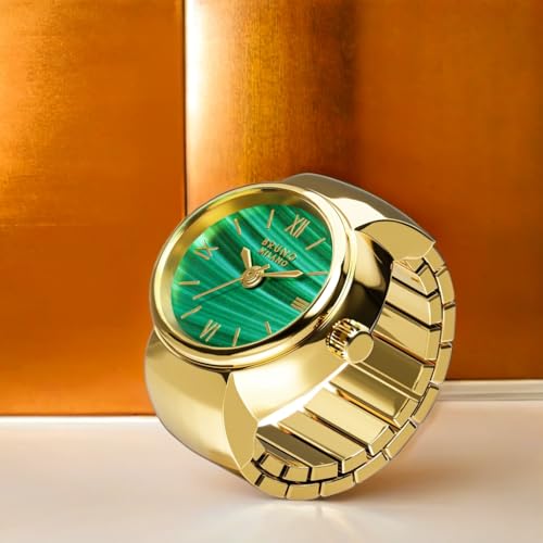 Image of BRUNO MILANO Women Analogue Gold Band Elegant Ring Watch in Gold Strap with Malachite Dial