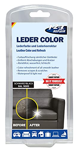 1-2-3 REPAIR® Lederfarbe schwarz - Professionelles Leder Reparatur Set schwarz - Effektive Lederpflege für Sofa & Couch - Flüssigleder schwarz - Einfach & mühelos Leder Risse reparieren & färben