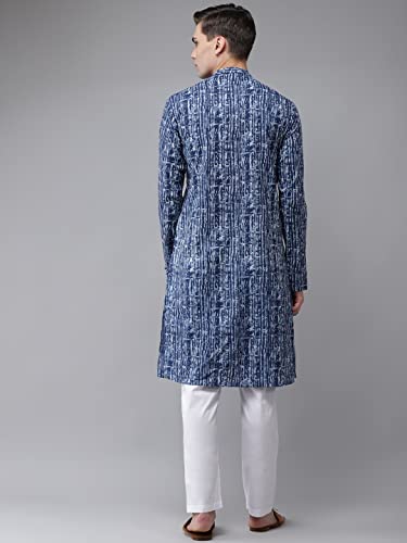 Image of See Designs Blue & White Cotton Regular Fit Printed Kurta Set