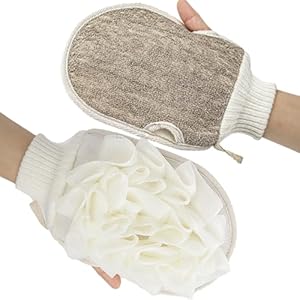 Loofah Sponge, Exfoliating Mitt Shower Loofah,Double-Sided Exfoliating Glove for Men and Women, Loofah Exfoliating Body Scrubber for Smooth Skin, Exfoliator Bath Sponges for Shower