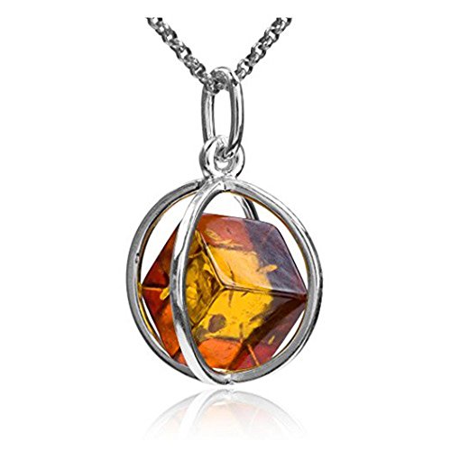 Amber Cube Sterling Silver Millennium Collection Spherical Pendant Rolo Chain 22"