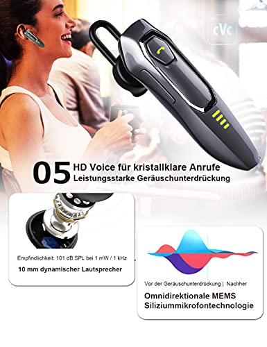 Bluetooth headset mobiele telefoon V5.0, onderdrukking van HD-spraakgeluiden, 30 Hrs Talking en 15 dagen stand-by… - Afbeelding 6