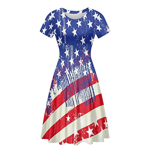 Image of Irisjudy T Shirt Dress for Women Short Sleeve Girls Short Sleeve Dress Plus Size, O Neck Knee Length Midi Dress for Ladies