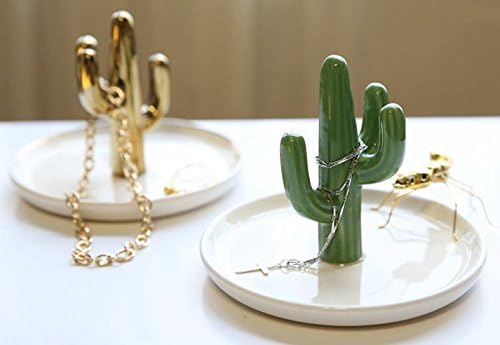 Vista 3 de SOCOSY Lindo soporte de cerámica para anillos de cactus, bandeja para joyas, bandeja para aretes, pulsera, llaves, collar, boda, regalo de cumpleaños