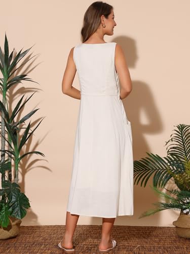 Image of Seta T Women's Linen Dresses Summer Sleeveless Sundress Casual Loose Flowy Midi Tank Beach Dress