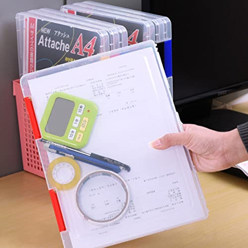 Lemical Portable A4 Magazine File Box Document Paper Organizer With Buckle Closure Transparent Plastic File Container School Office Supplies Clear Desk File Holder #TOP3