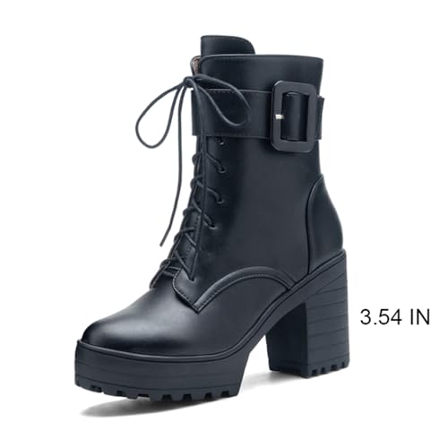 Image of FOREADA Goth Platform Heel Combat Boots Women Pearl Lace Victorian Booties