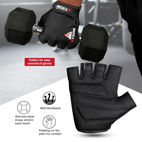 Image of XTRON Gym Gloves Weight Lifting Fitness Gloves Men & Women for Workout, Training, Exercise, Cycling Gloves, Bike Sports Gloves (Nexa DX 071) Black (Black, XL)