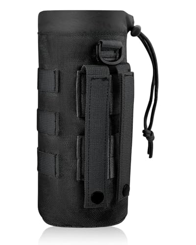 KGDUYC 1 Bolsa Molle portabotellas, 1000D Nylon Bolsa Molle deportiva portabotellas con bolsa de transporte con cordón, base de malla, práctico portabotellas Molle para acampar al aire libre, negro