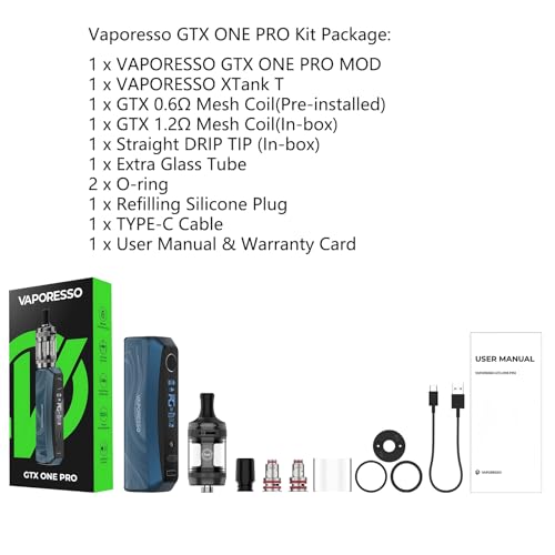 Vaporesso GTX One Pro Mod Kit 40W mit XTank T (3ml) - 3000mAh Akku GTX one pro Mod- GTX Coils 0.6Ω/1.2Ω - Top-Füllung - MTL DTL Vape No Nicotine (Schwarz)