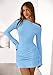 PRETTYGARDEN Long Sleeve Dress for Women Early Fall Fashion 2025 Cocktail Party Bodycon Off The Shoulder Mini Ruched Dresses(Light Blue,Medium)
