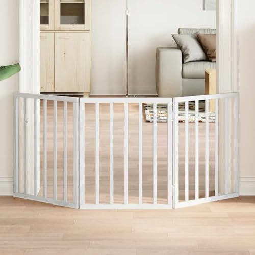 vidaXL Hundetor 3-TLG., Hundegitter Faltbar Pflegeleicht, Schutzgitter für Wohnzimmer Küche Treppe, Haustiertor Türschutzgitter, Weiß Pappelholz