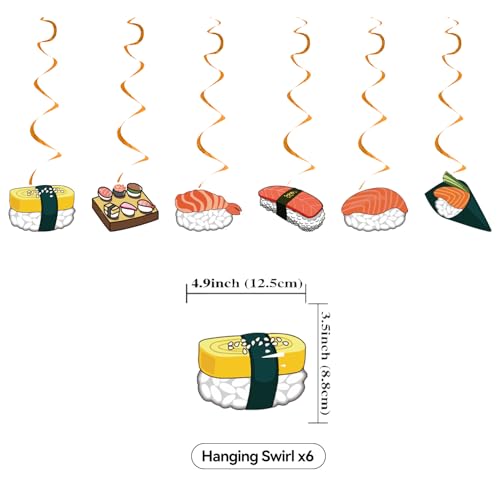 Image of Sushi Birthday Decoration Set, Cute Food Happy Birthday Banner, Party Supplies with Banner, Hanging Swirl, Balloon, Cake Topper, Cupcake Topper