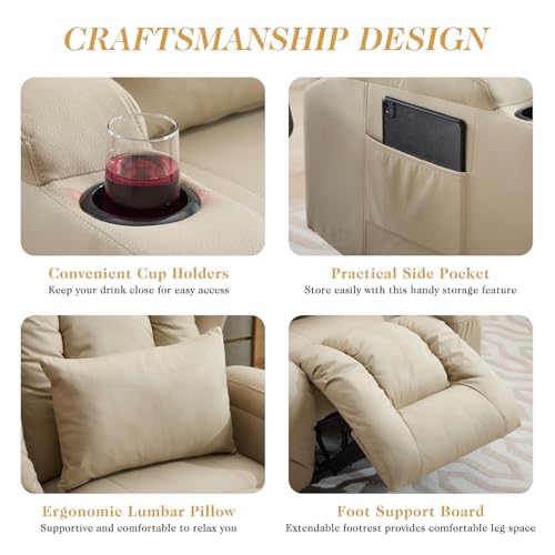 Image of Loveseat Recliner Sofa with Console,RV Wall Hugger Recliners for Small Spaces,Reclining Loveseat Sofa Recliner with Cup Holders /Lumbar Pillows,RV Furniture (Beige, 66 inch 2-Seater)