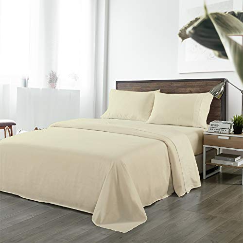 Royal Comfort Sheet Set 1000TC Bamboo Blend Ultra Soft Breathable Luxury, 1 x Flat Sheet, 1 x Fitted Sheet, 2 x Pillowcases (4 Pcs, King, Ivory)