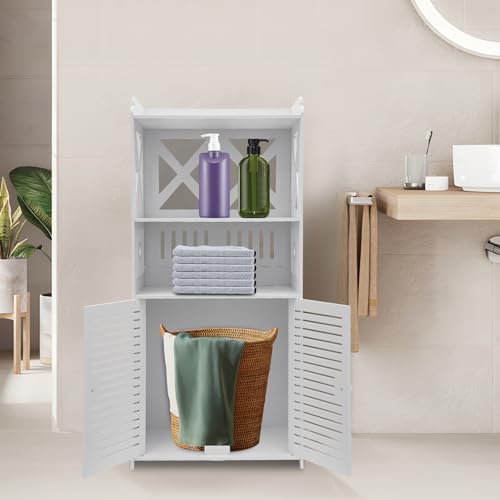GDSKR Armoire de salle de bain debout - Double porte - Meuble de salle de bain - Étagère de salle de bain - Blanc - 3 + 1 étages - Pour salle de bain, salon, cuisine, couloir – vue 8