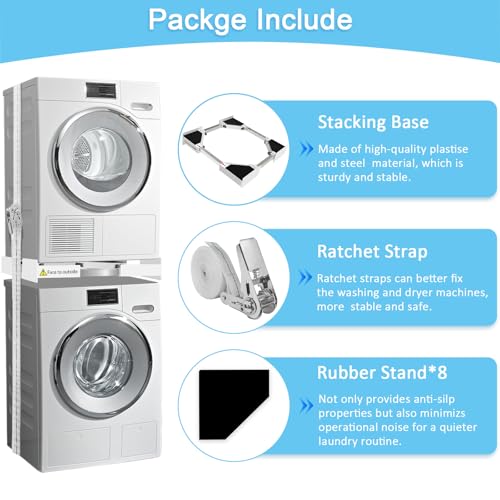 Image of Kiss Core 29 inch Washer Dryer Stacking Kit, Universal Stacking Kit for Washer and Dryer, Adjustable 29 inch /28 inch /27 inch /26 inch /25 inch /24 inch Washer and Dryer Stacking Kit with Ratchet Strap
