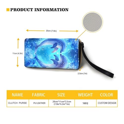 Women Clutch Wallet Heart Dolphin Floral Credit Card Holder Purse Long PU Leather Cash with Wristlet4