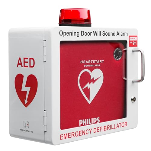 Philips AED Wall Mount Cabinet – Custom-Fit for Philips AED Models | Alarm & Lock Features| Mounting Hardware Included | AED Not Included (White)