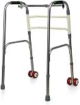 Orthologics™ Folding Lightweight Aluminium Walking Frame Walker Zimmer with Wheels - Adjustable Height and Foldable M4