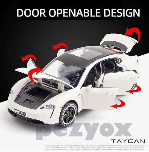 Image of Porsche Taycan 1:32 Scale Exclusive Alloy Metal Pull Back Die-cast Car Model with Sound Light Mini Auto Toy for Kids (Red)