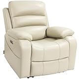 EONIX Real Zero Wall Hugger Recliners, Power RV Recliner Chairs for Small Spaces, Living Room, Bedroom, Dual Motor Home Theater Recliners, Breathable Leather, SXXY003992, Cream White