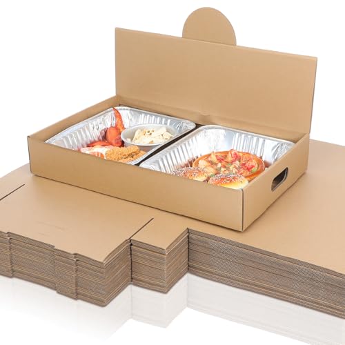 Image of Fullhawl 35 Pack Pop-up Catering Box 22 x 13.5 x 3.5 Inch Kraft Corrugated Full Pan Catering Box Secure Stackable Food Delivery Container Bakery Storage Boxes for Party Theaters Stadiums