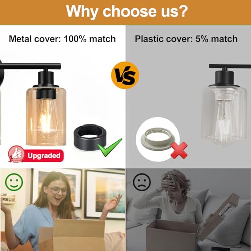 Image of Zarbitta 3-Light Bathroom Light Fixtures, Black Modern Vanity Lights with Amber Glass Shades, Bathroom Wall Lamp for Mirror Kitchen Living Room Hallway Cabinet Porch