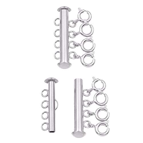 inBLISS Layering Necklace Clasp, Layered Necklace Detangler, Layered Necklace Spacer Clasp, Multi Strand Necklace Detangler, Connectors for Necklace,Slide Lock Clasps Tangle Free (4 Strand Silver)