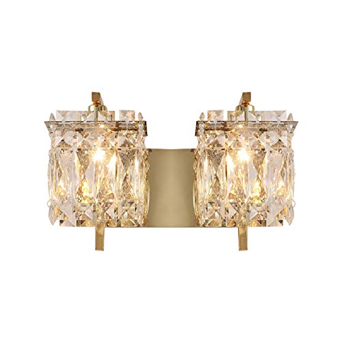 Wall Lamp, XINDAR Rectangle Wall Sconce Modernist Chrome/Gold Crystal Block Wall Lighting Fixture (Gold, 2 Light)