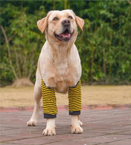 Image of HDKUW Dog Elbow Protector for Calluses, Recovery Suit for Front Legs, Cone Collar Alternative to Stop Licking Wounds, Cover Sleeve for Small Medium Large Dogs - Black Yellow 2XL