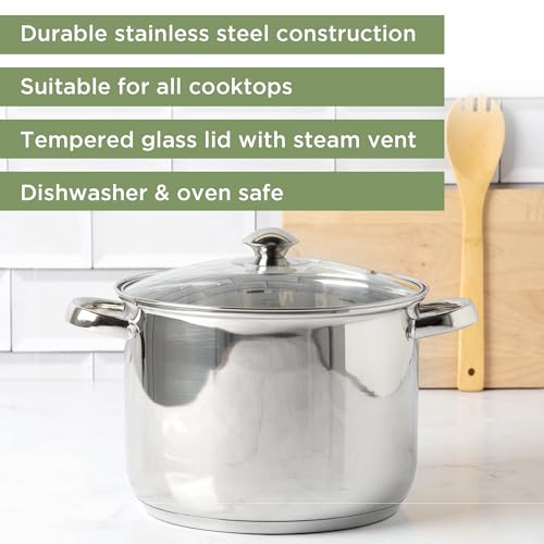 Ecolution Stainless Steel Stock Pot, Encapsulated Induction Ready Cooking Pot with Glass Lid, Oven Safe, Dishwasher Safe Soup Pot, 8-Quart - Image 2