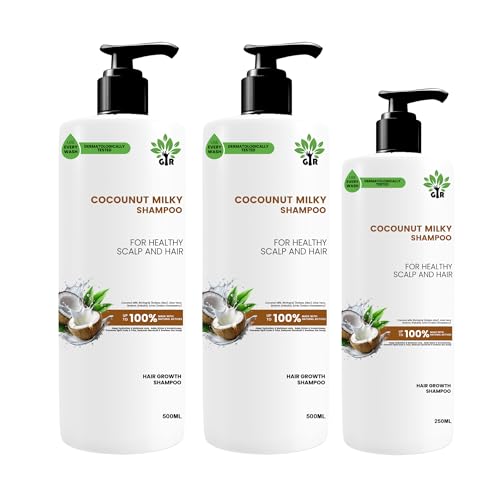 Image of GIR Coconut Milky Shampoo - Contains coconut Milk, PEPTIDES strength & shine | enhances hair's shine and strengthens hair | Paraben-Free| 100% vegan - 2 x 500ml + 1 x 250ml (Total 1250ml)