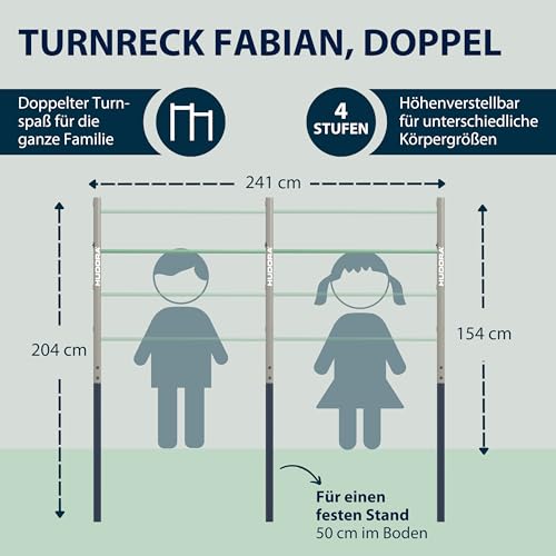 HUDORA Turnreck Fabian Standard/Pro - einfache/doppelte Turnstange f&uuml;r Kinder & Erwachsene - 4-fach h&ouml;henverstellbare Gymnastikstange - belastbare Outdoor-Fitnessstange f&uuml;r bis zu 100kg