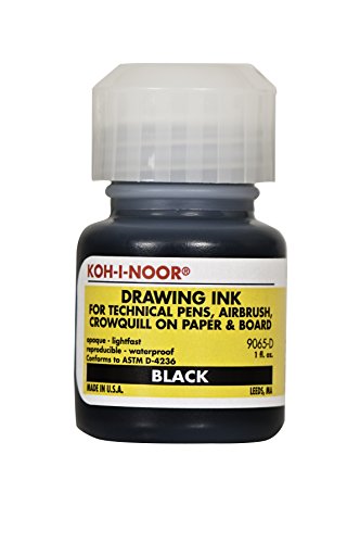 Koh-I-Noor Pigment-Based Drawing Ink, 1 Oz. Bottle, Black (9065D.BLA)