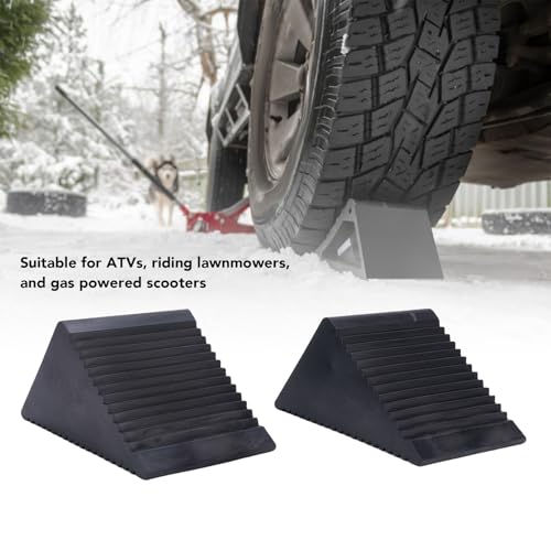 Asixxsix Rubber Wheel Chocks, 2PCS 5x3x2-1/2in Wheel Stoppers Mini Heavy Duty Black Tire Stopper Block Universal for ATVs Riding Lawnmowers Gas Powered Scooters Travel Trailers Motorhome