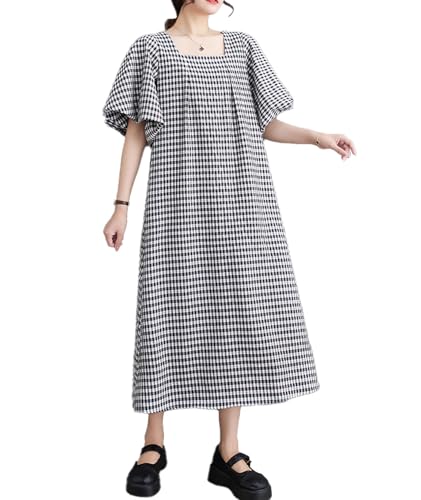 Robe midi en lin vichy SOMTHRON d'été chic pour femme