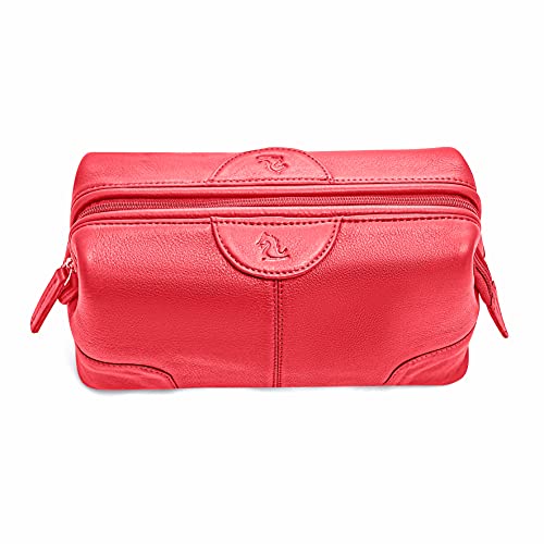 Image of Kara Multipurpose Red Obama Portable Toiletry Kit - Genuine Leather Unisex Pouch for Travelling | Cosmetic Organizer | Shaving Kit | Makeup Kit | Travel Pouch for Men & Women