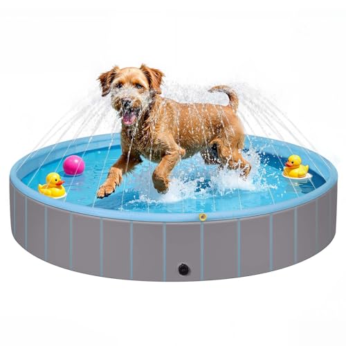 Piscina para perros y gatos plegable, salpicaduras de agua, bañera rígida de PVC, antideslizante, juguete de agua para jardín al aire libre, 80 x 20 cm