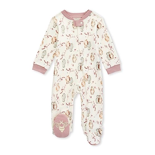 Image of Burt's Bees Baby Girls Zip Front One-Piece Pajamas, Sleep & Play Loose Fit, 100% Organic Cotton