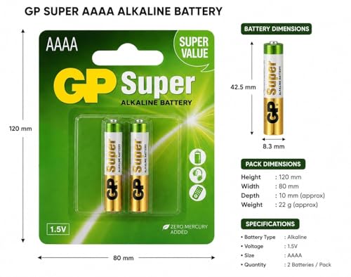 Image of Compatible with GP Super Alkaline AAAA 1.5V Battery (Pack of 2)