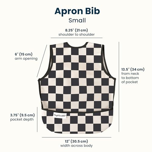 Image of Tiny Twinkle Mess Proof Baby Bib for Boys | Waterproof Toddler Bib for Eating | Baby Apron for Feeding, Machine Washable | Perfect Shower Gift (Black Checkers, 6-24M)