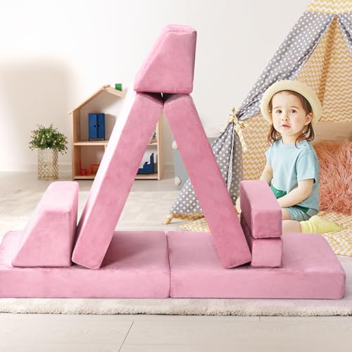 whiffee 10Pcs Kids Play Couch,Toddler Sofa,Modular Kids Couch for Playing, Creativing, Sleeping (Pink) by whiffee - Image 7