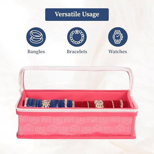 Image of HomeStrap Non-Woven Single Rod Bangle Box with Transparent Top | Waterproof, Dustproof Organizer for Bangles, Chudis, Bracelets, Watches & Jewellery | Compact Storage Organizer | Pink | Pack of 2