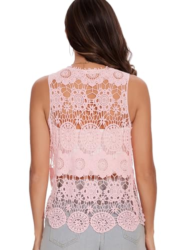 Image of Anna-Kaci Lace Front Open Sleeveless Top Cardigan Crochet Vest Cover up Summer Beachwear
