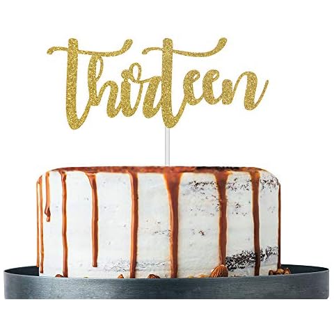 Gold Glitter Thirteen Cake Topper, Happy 13th Birthday Cake Decor, Thirteen Years Old Party Decorations, 13th Anniversary Party Decoration Cover